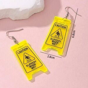 Yellow Caution Sign Earrings